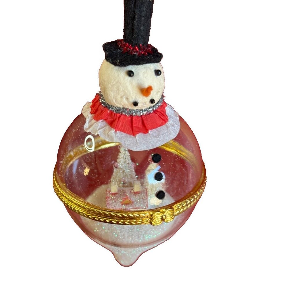Vintage Glass Snowman Ornament Open Front Winter Scene Inside Christmas Decor